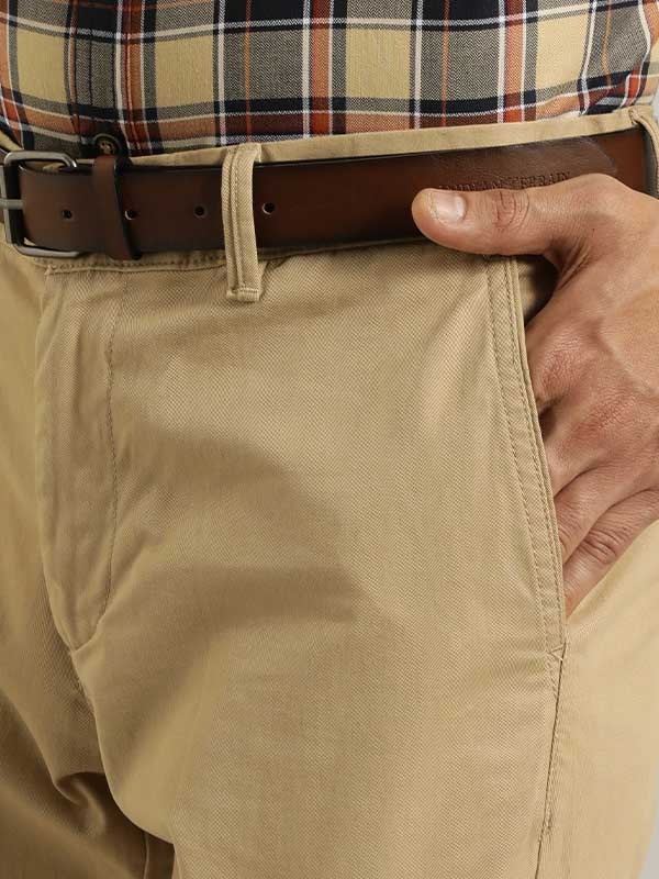 Indian Terrain Men's Slim Fit Solid Khaki Trousers